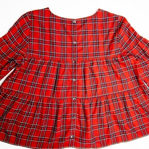 NEW Madewell red Plaid Tiered Button-Back long sleeves To, size XS - Picture 8 of 15